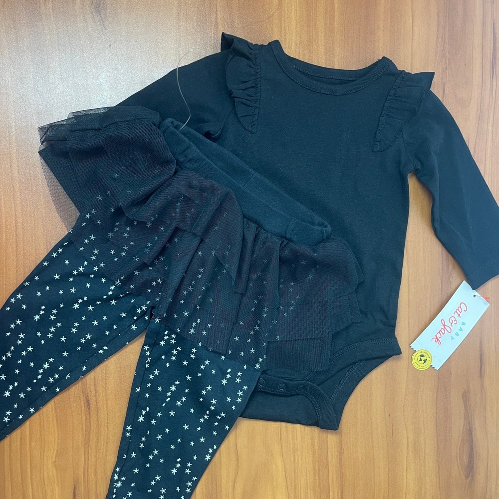 Baby Girls Black Bodysuit and Carters Tutu Leggings Black Set 3-6 Months
